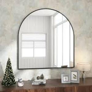 XRAMFY 32 in. W x 34 in. H Arched Black Modern Aluminum Alloy Framed Wall Mirror Customer Returns See Pictures