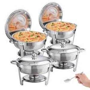 VEVOR Chafing Dish Buffet Set 6 qt. Stainless Steel Chafer with Full Size Pan Round Catering Warmer Server (4-Pack)  Customer Returns See Pictures