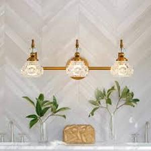 3-Light Vintage Bathroom Vanity Light Fixture Bathroom Lighting Antique Brass Gold Finish with Crystal Glass Shade by Magic Home  Customer Returns See Pictures