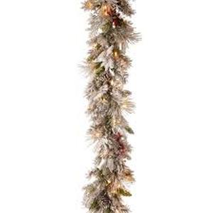 National Tree Company 9 ft. Battery Operated Snowy Bedford Pine Garland with LED Lights  Customer Returns See Pictures