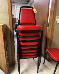 lot 401 image: Stacking Restaurant Chairs - red cushioned (Qty 8)