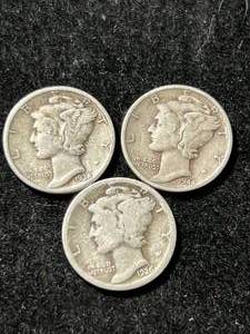 3 US MERCURY DIMES 1926 1938 1944