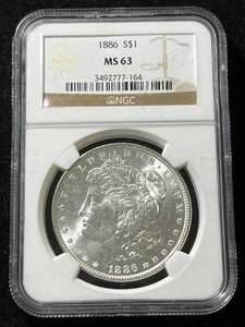 1886 US MORGAN SILVER DOLLAR NGC MS63