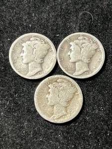 3 US MERCURY DIMES