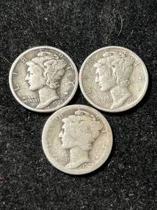 3 US MERCURY DIMES 1923 1935 1936