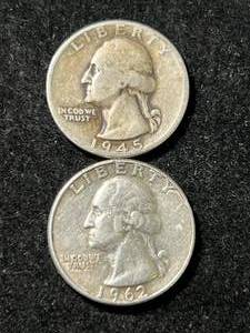 2 US WASHINGTON QUARTERS 1945 1962