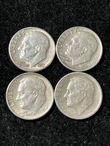 GROUP OF 4 US SILVER ROOSEVELT DIMES