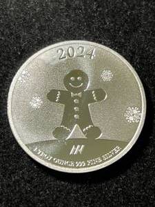 1 TROY OZ .999 FINE SILVER 2024 HAPPY HOLIDAYS ROUND