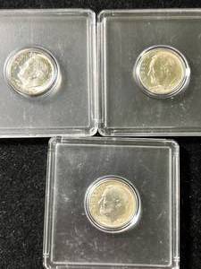 3 US SILVER ROOSEVELT DIMES BU IN CASE