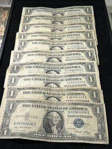 GROUP OF 10 US BLUE SEAL $1 SILVER CERTIFICATES