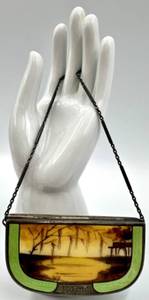 Antique Enamel and Metal Compact Bag with Scenic Design