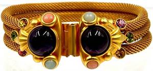 Natasha Stambouli Gold-Tone Mesh Bracelet with Multi-Color Stones