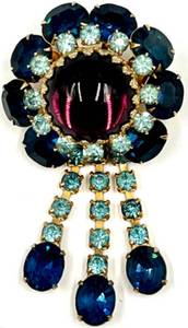 Vintage Coro Brooch with Blue and Purple Rhinestones