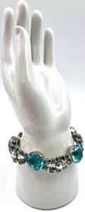 lot 28 image: Vintage Rhinestone Bracelet with Blue Glass Stones
