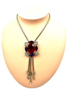 Vintage Gemstone and Rhinestone Pendant Necklace with Tassels