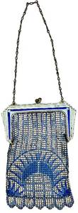 lot 8 image: Antique Whiting and Davis Mesh Evening Bag with Blue Enamel Accents