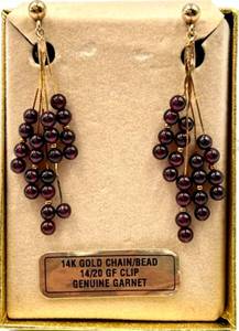 lot 30 image: 14K Gold Garnet Earrings with Genuine Garnet Beads