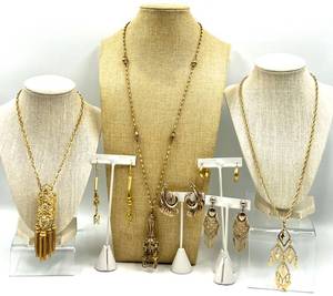 lot 41 image: Collection of Vintage Gold-Toned Jewelry Earrings and Necklaces including Monet