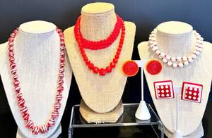 lot 61 image: Set of 3 Stunning Red Necklaces with Matching Earrings