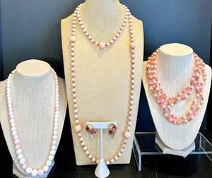 lot 64 image: Stunning Collection of Pink Beaded Necklaces with Matching Earrings including Lisner