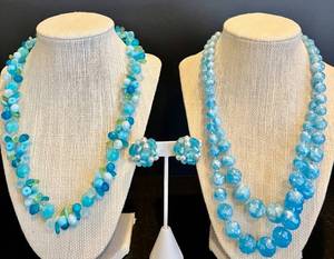 lot 72 image: Set of 3 Vintage West German Blue Beaded Necklaces with Matching Clip-On Earrings