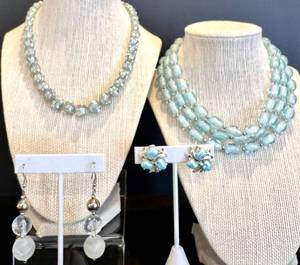 lot 73 image: Assorted Lot of Blue Glass Bead Jewelry including Necklaces and Earrings
