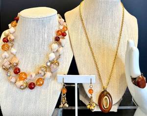 lot 81 image: Vintage Trifari and DeVille Necklaces & Earring Set with Mexico Silver Ring
