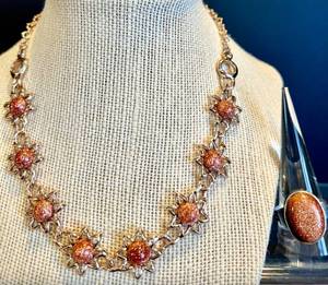 lot 82 image: Vintage Goldstone Necklace and Ring Set