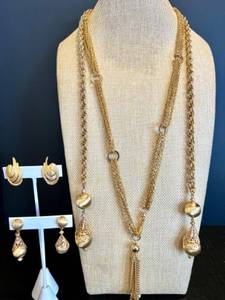 lot 90 image: Elegant Gold-Toned Necklace sand MONET Earring Sets with Ornate Tassel and Bead Design