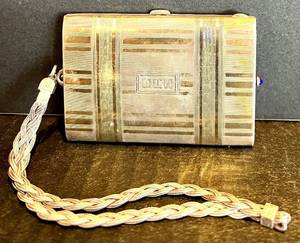 lot 101 image: Vintage Sterling Silver Plate Compact with Braided Chain