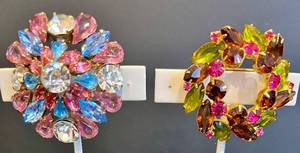 lot 108 image: Pair of Vintage Rhinestone Floral Brooch Pins