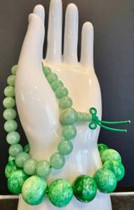 lot 115 image: Pair of Jade Beaded Bracelets - Green Hues