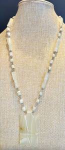lot 123 image: Vintage Onyx Stone Bead Necklace with Carved Pendant