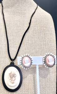 lot 134 image: Vintage Cameo Necklace and Clip-On Earrings Set