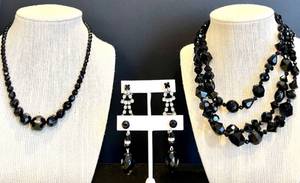 lot 146 image: Elegant Black Glass Beaded Necklaces and Matching Earring Sets