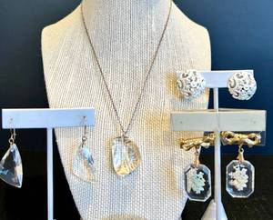 lot 155 image: Collection of Necklaces and Earrings with Crystal Accents including Sterling Silver & Monet Earrings