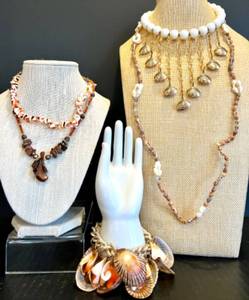 lot 156 image: Assorted Shell and Bead Necklaces Set of 4 and Germany Shell Bracelet