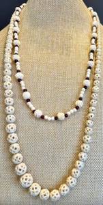 lot 163 image: Set of 2 Carved Bead Necklaces with Red Accents