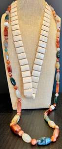 lot 165 image: Vintage White Panel Necklace and Multicolor Gemstone Necklace Set