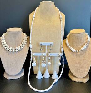 lot 166 image: Vintage White Lucite and Gold Tone Jewelry with Additional Necklaces and Coordinated Earrings