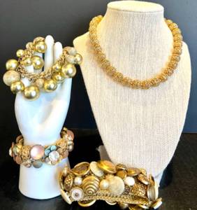lot 169 image: Monet Gold-Tone Necklace and Set of 3 Vintage Gold Bracelets