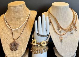 lot 178 image: Set of 3 Necklaces Featuring Bethany N with Closure Details and 3 Eclectic Bracelets