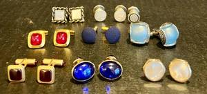 lot 192 image: Collection of 6 Pairs of Vintage Cufflinks in Various Colors and Styles