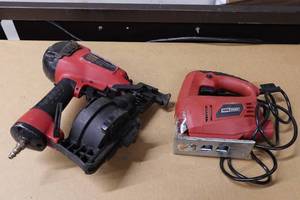 lot 187 image: Tool Shop Air Coil Roofing Nailer and Jig Saw