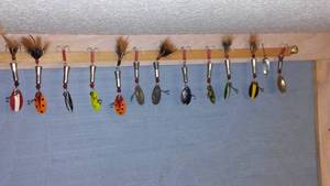 lot 502 image: Collection of Vintage Fishing Lures with Various Designs