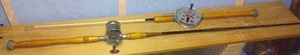 lot 518 image: Vintage 1950s Fishing Rod and Reel Combo with Wooden Handle