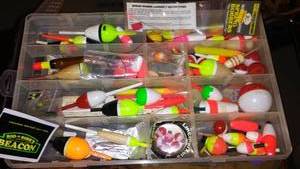 lot 647 image: Assorted Fishing Bobbers and Floats in Tackle Box