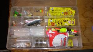 lot 651 image: Fishing Tackle Box Lot with Assorted Lures, Bait, and Accessories