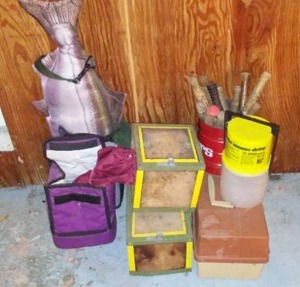 lot 657 image: Fishing Gear Lot with Minnow Bucket, Landing Nets, and Fishing Accessories