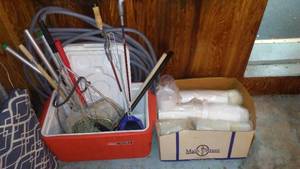 lot 658 image: Fishing Nets, Rods, Bait Cups and More.
